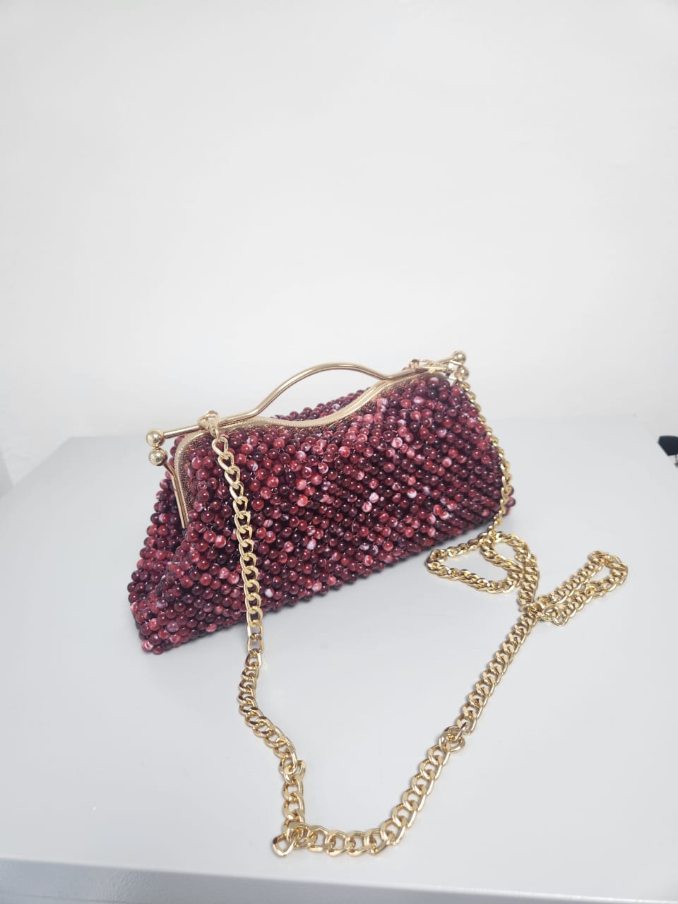 Burgundy Beaded Clutch