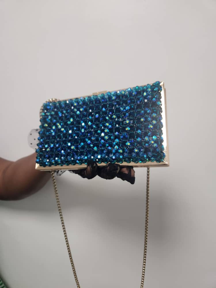 Peacock Teal Crystal Clutch