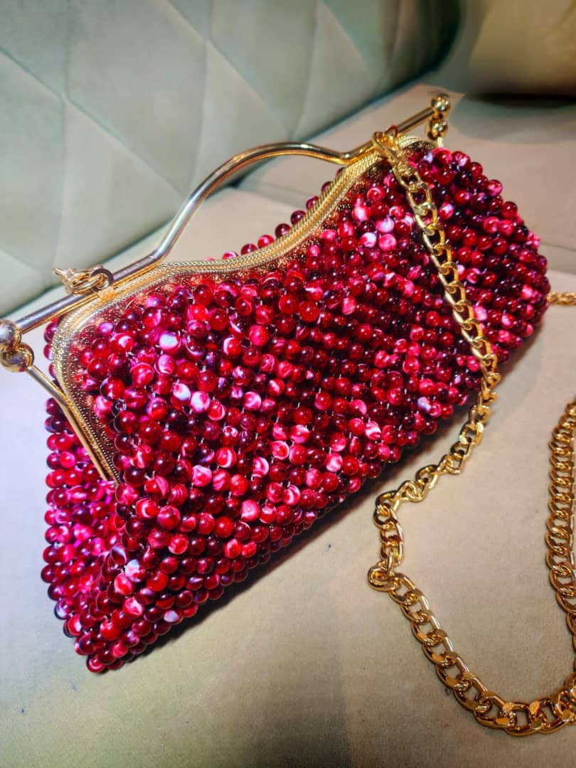 Rouge Beaded Clutch